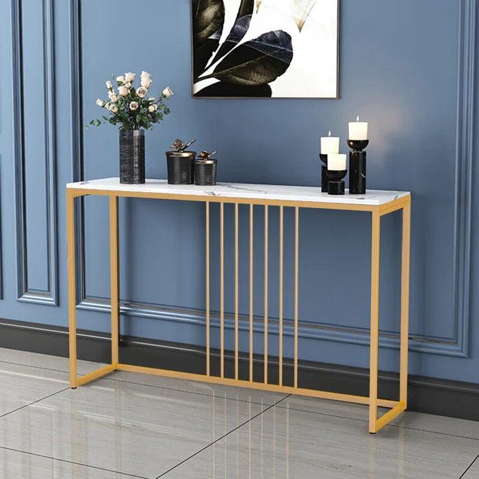 Golden Metallic Rectangular Shaped Designer Console Table - Decor Mantra 