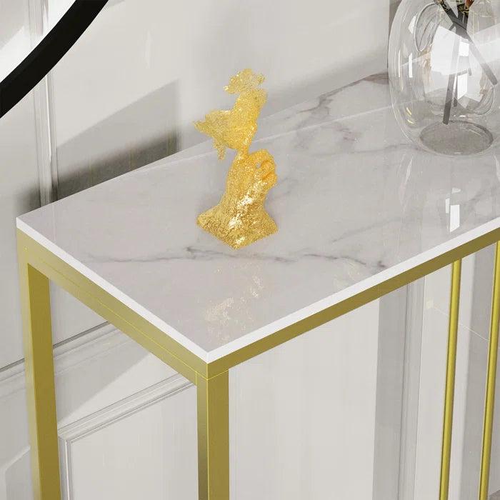 Golden Metallic Rectangular Shaped Designer Console Table - Decor Mantra 