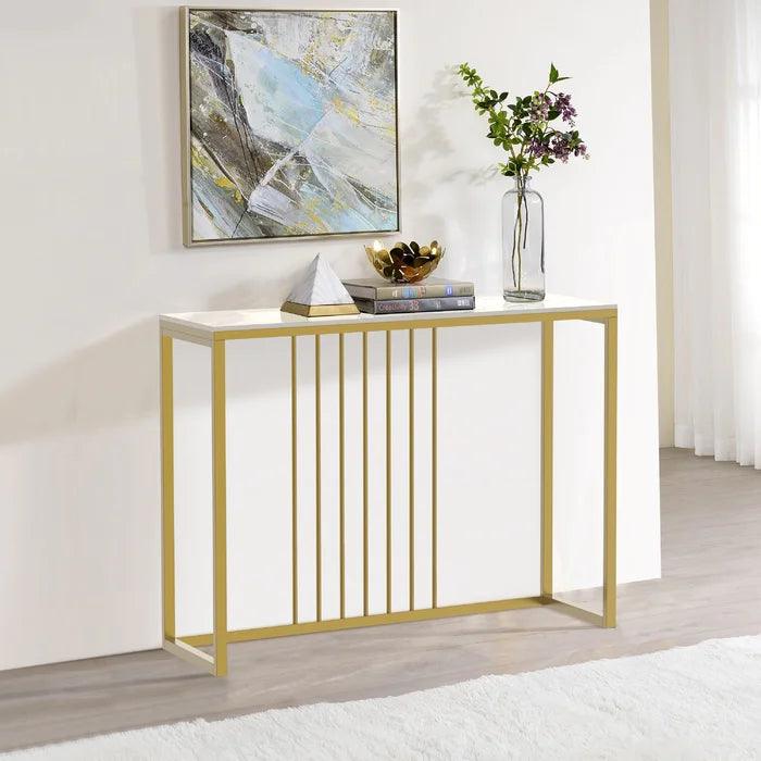Golden Metallic Rectangular Shaped Designer Console Table - Decor Mantra 