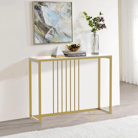 Golden Metallic Rectangular Shaped Designer Console Table - Decor Mantra 