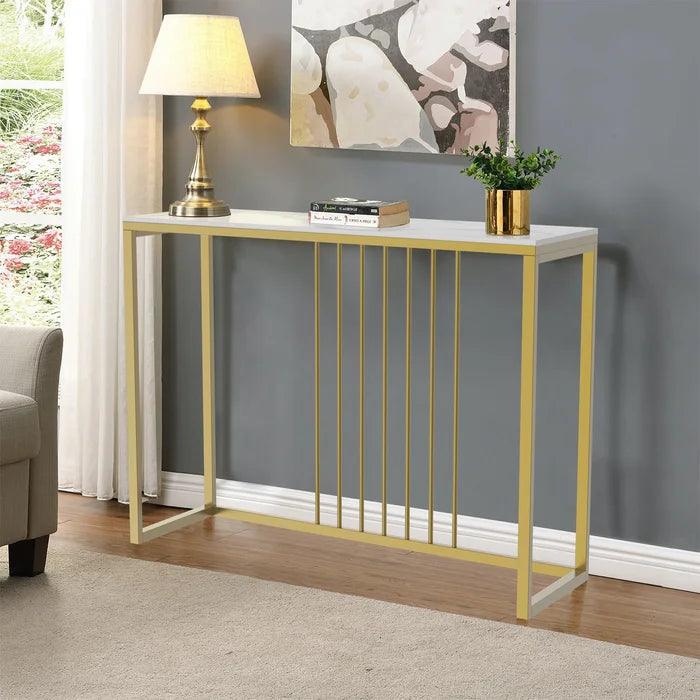 Golden Metallic Rectangular Shaped Designer Console Table - Decor Mantra 