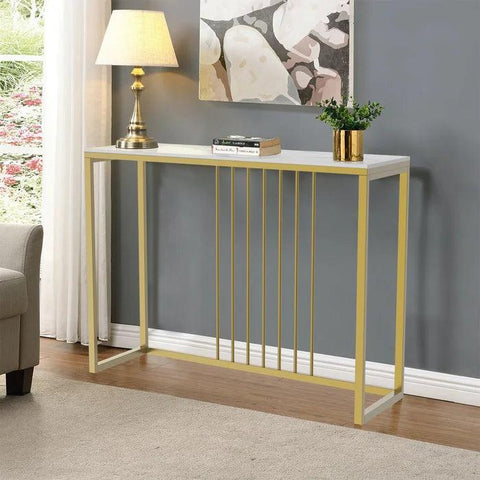 Golden Metallic Rectangular Shaped Designer Console Table - Decor Mantra 