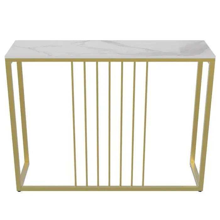 Golden Metallic Rectangular Shaped Designer Console Table - Decor Mantra 