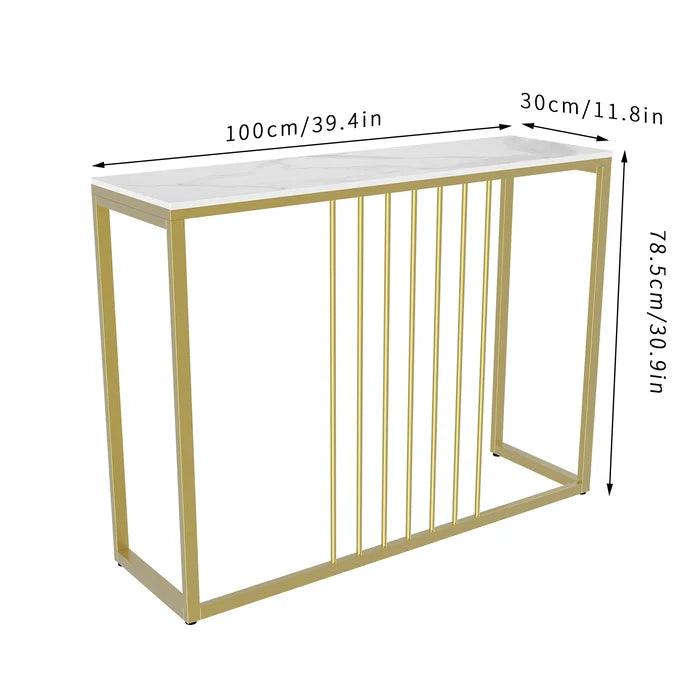 Golden Metallic Rectangular Shaped Designer Console Table - Decor Mantra 