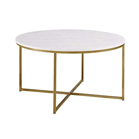 Golden Minimalist Metal Center Table in Criss Cross Design - Decor Mantra 