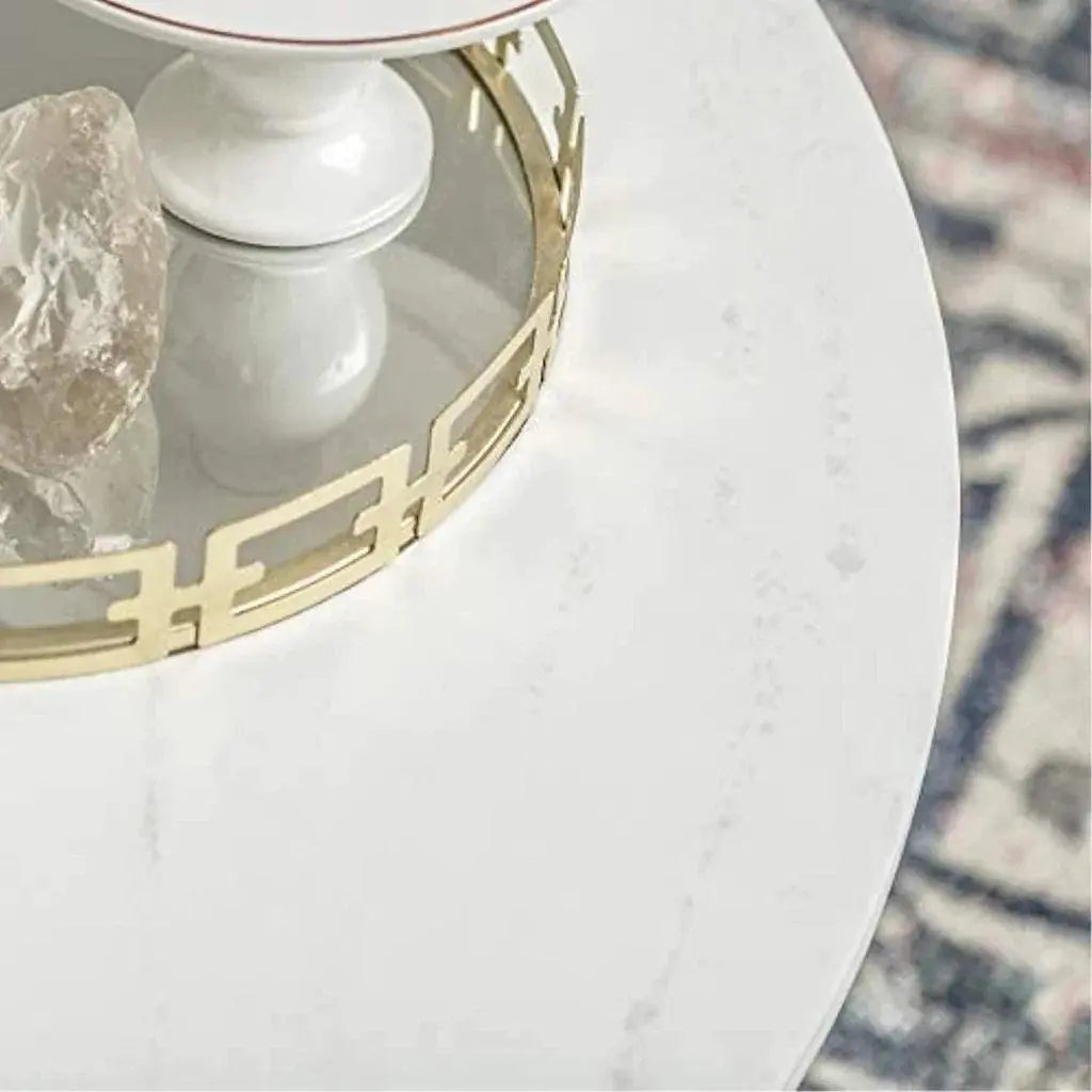 Golden Minimalist Metal Center Table in Criss Cross Design - Decor Mantra 