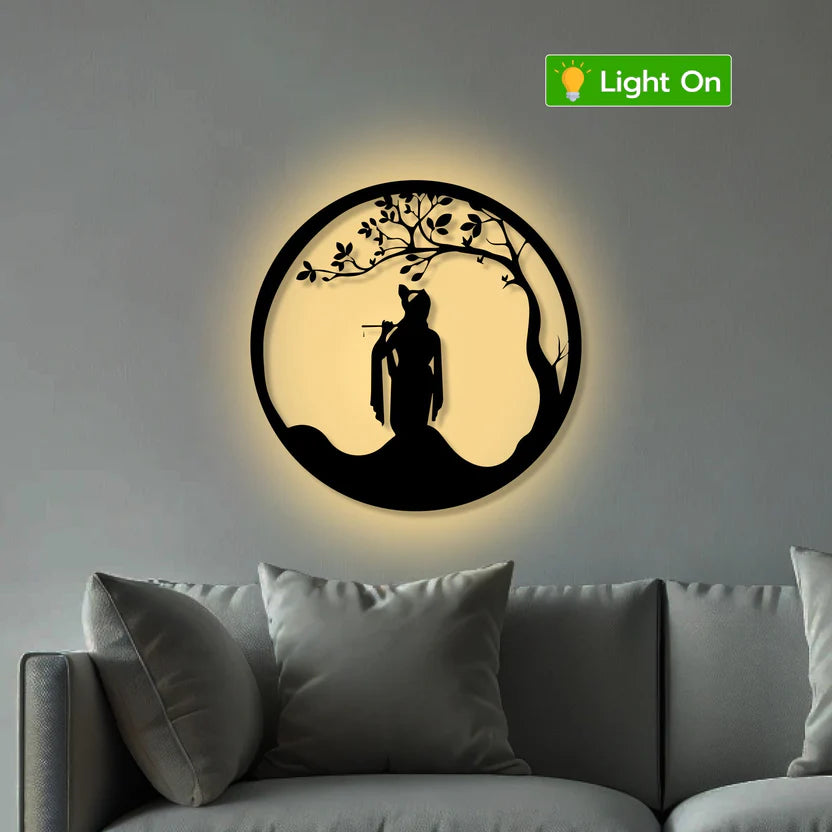 Lord Krishna Flute Metal Wall Art