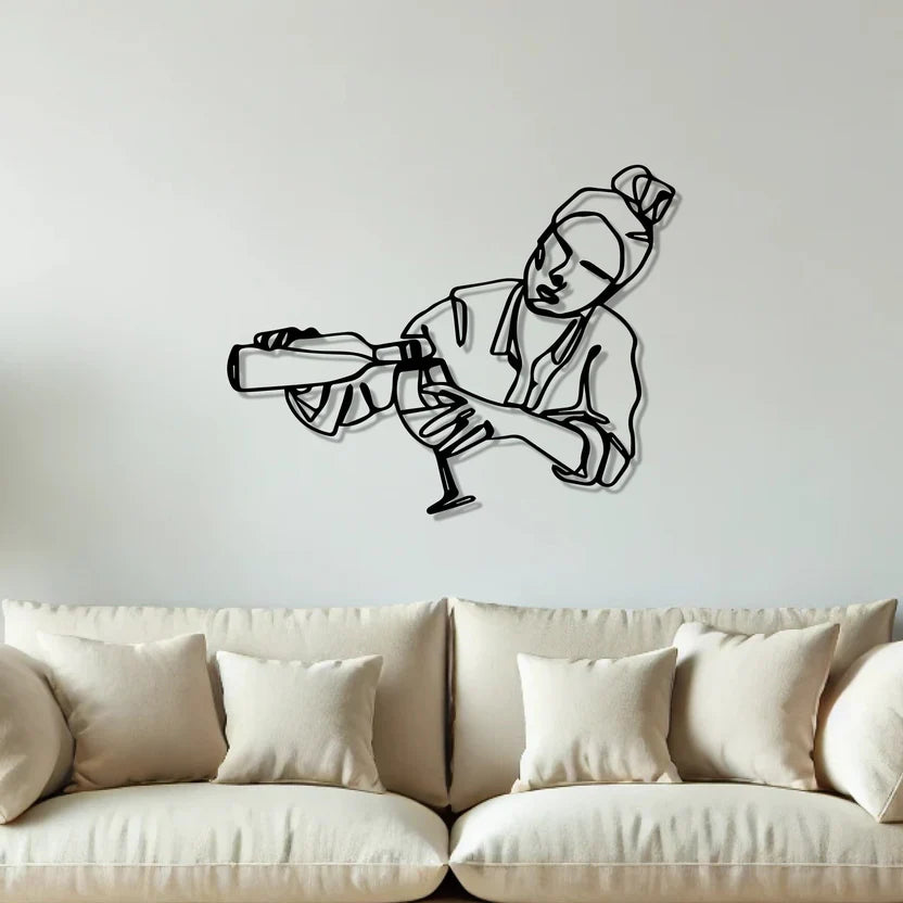 Women Pouring Wine Line Art Metal Wall Art 