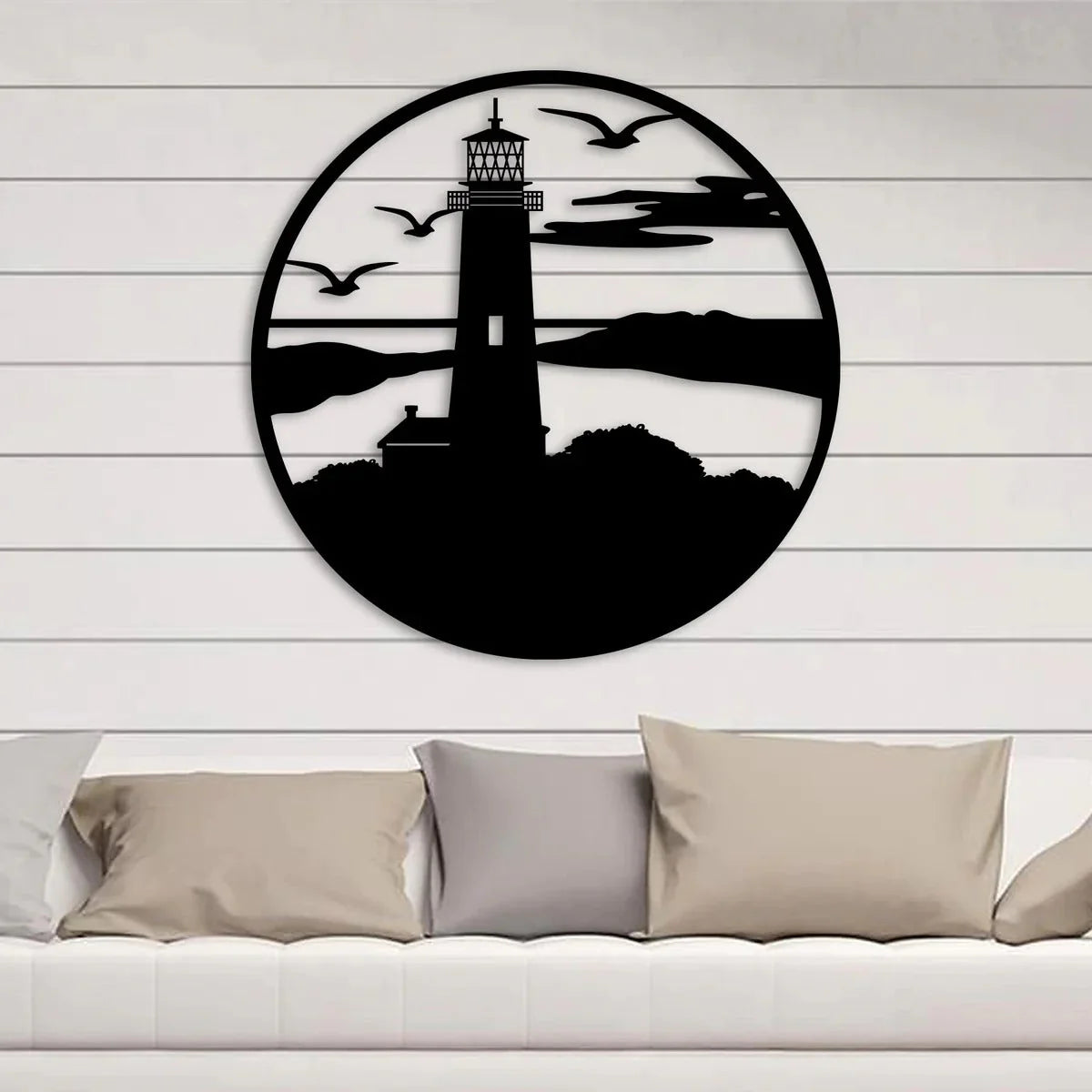 Birds Lighthouse Metal Wall Art