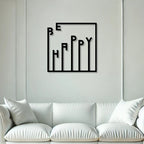 Be Happy Text Design Square Metal Wall Art 