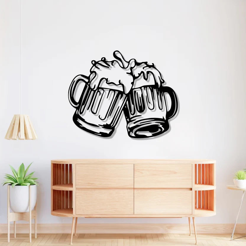 Beer Mugs Cheers Up Metal Wall Art
