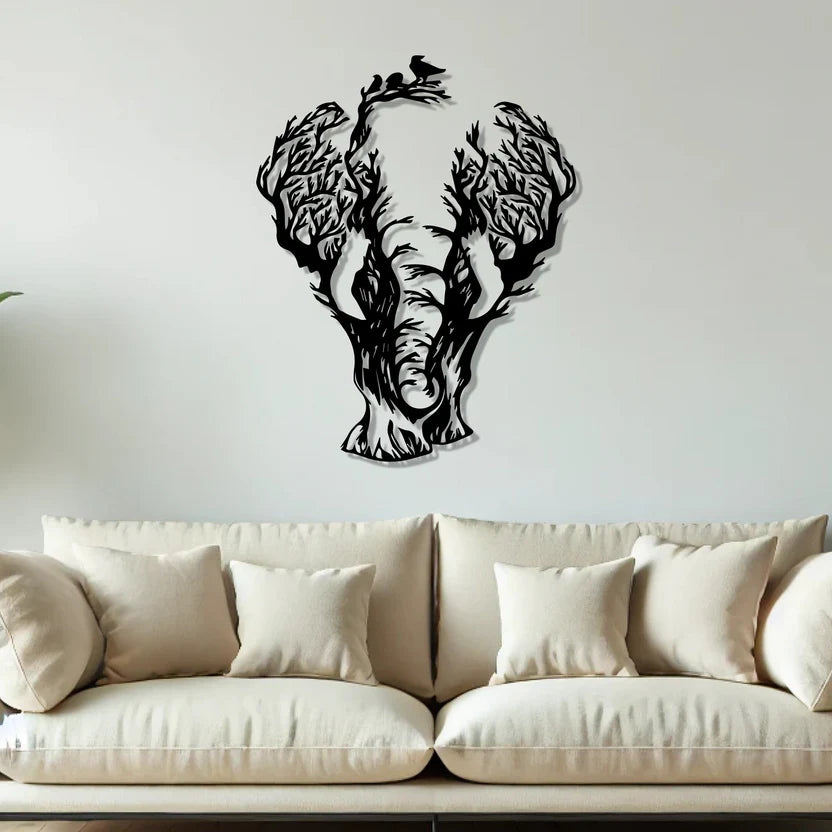 Tree Branch Elephant Metal Wall Art Decor – Modern Nature Animal Wall Hanging - Harshita Craft