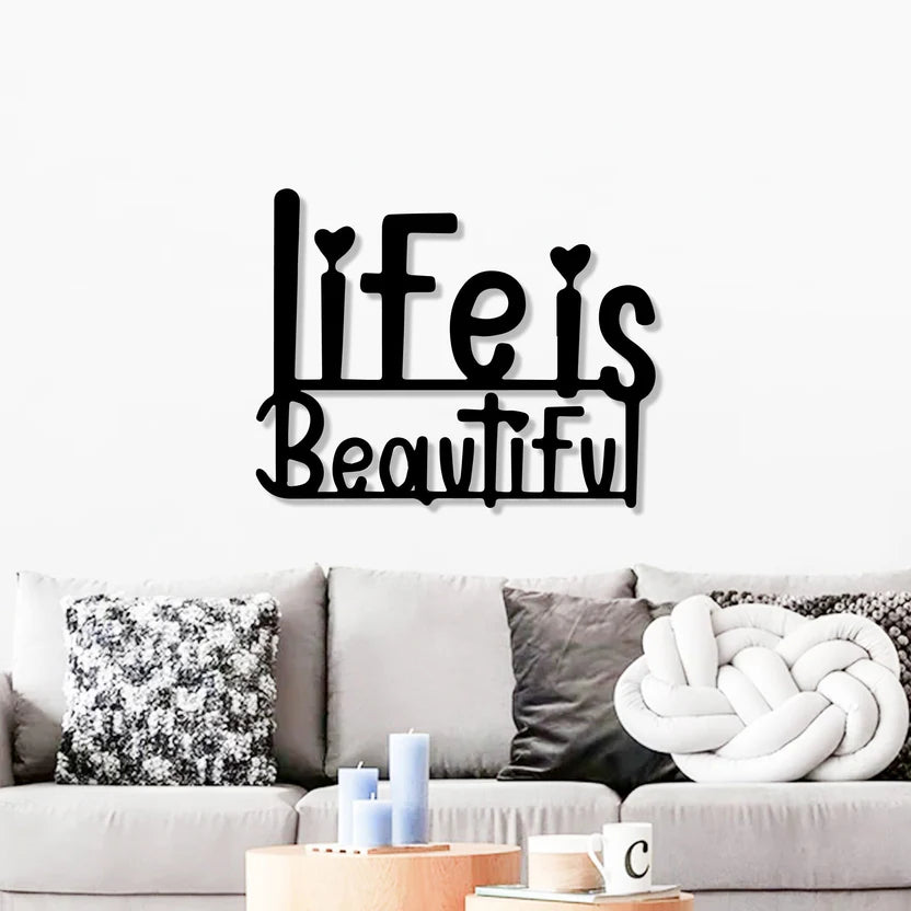 Life Is Beautiful Metal Wall Art Decor – Inspirational Wall Hanging - Harshita Craft