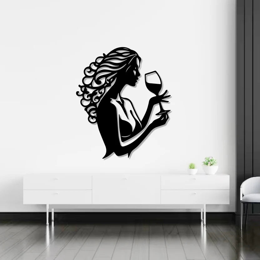 Woman with Wine Metal Wall Art Decor