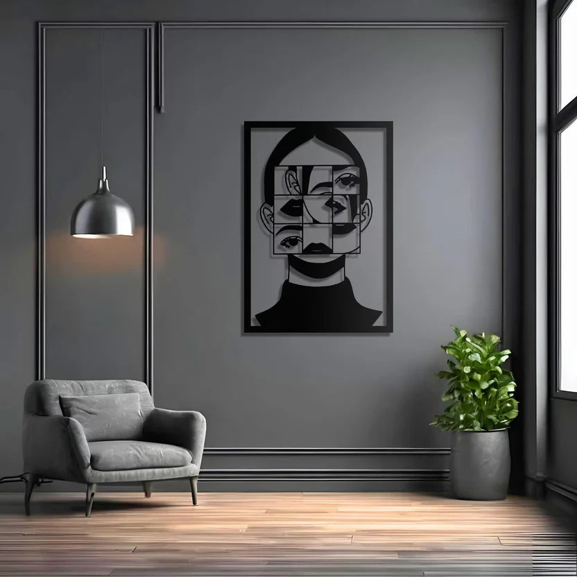 Woman Face Frame Metal Wall Art