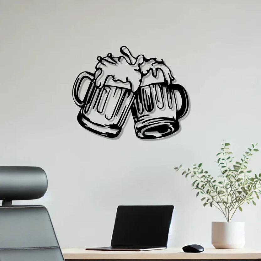 Beer Mugs Cheers Up Metal Wall Art