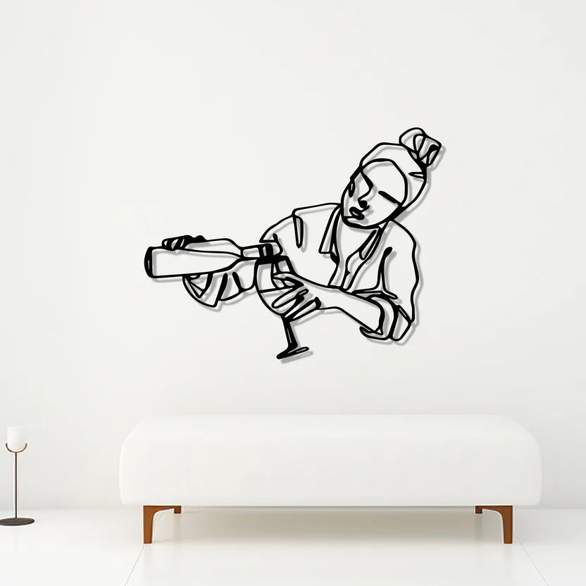 Women Pouring Wine Line Art Metal Wall Art 