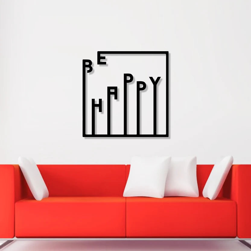 Be Happy Text Design Square Metal Wall Art 