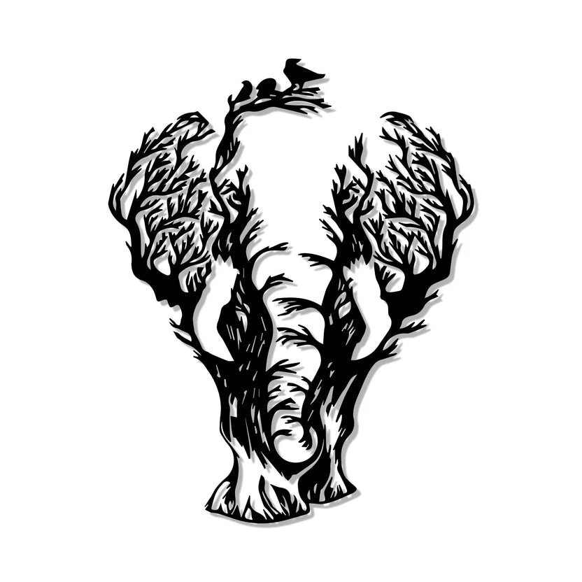 Tree Branch Elephant Metal Wall Art Decor – Modern Nature Animal Wall Hanging - Harshita Craft