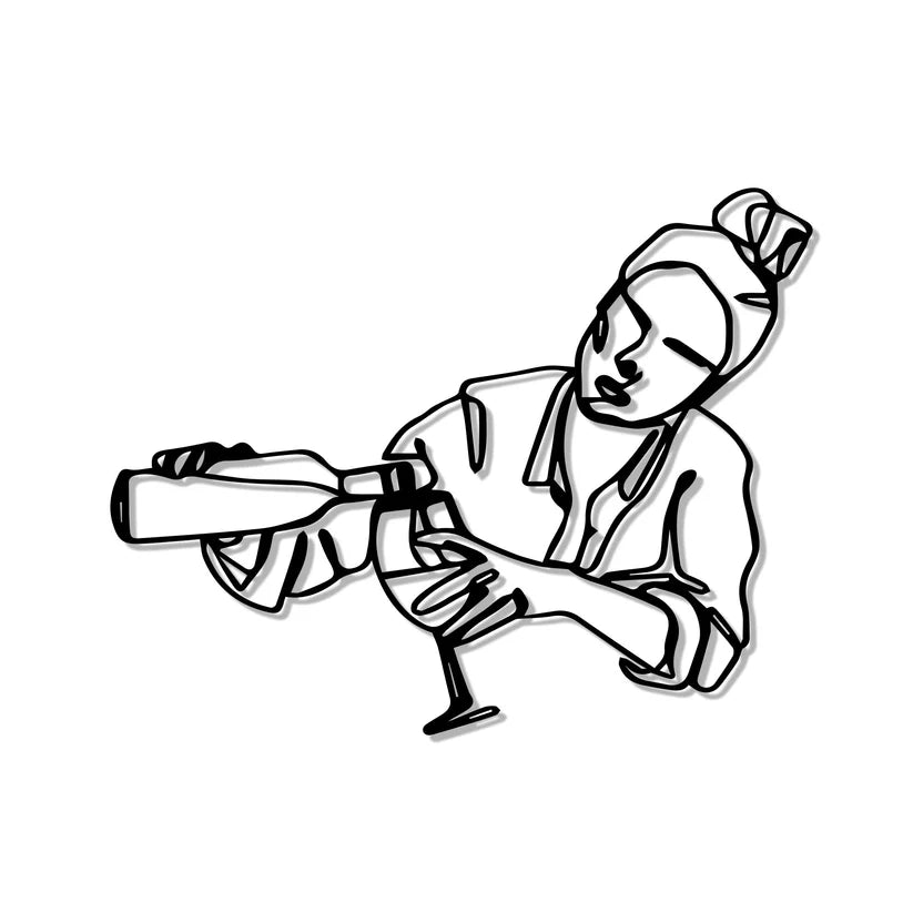 Women Pouring Wine Line Art Metal Wall Art 