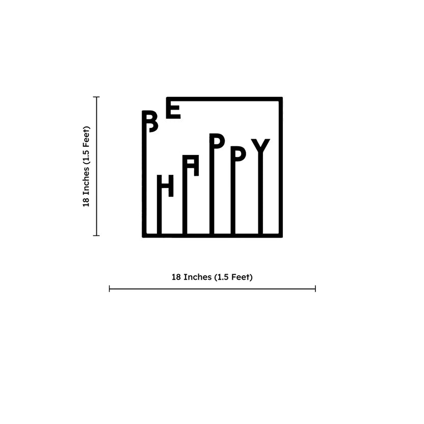 Be Happy Text Design Square Metal Wall Art 