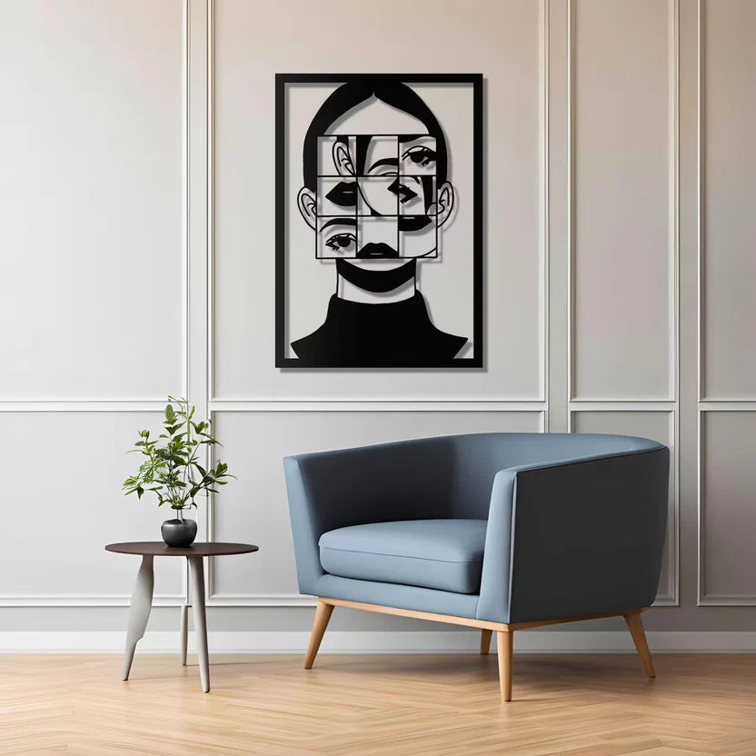 Woman Face Frame Metal Wall Art