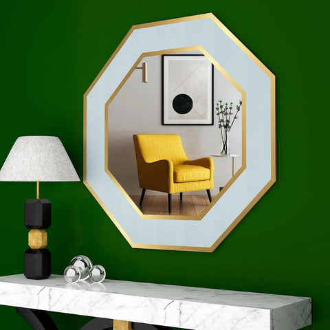 Hexagon Shape Decorative Wooden Framed Wall Mirror - Decor Mantra 