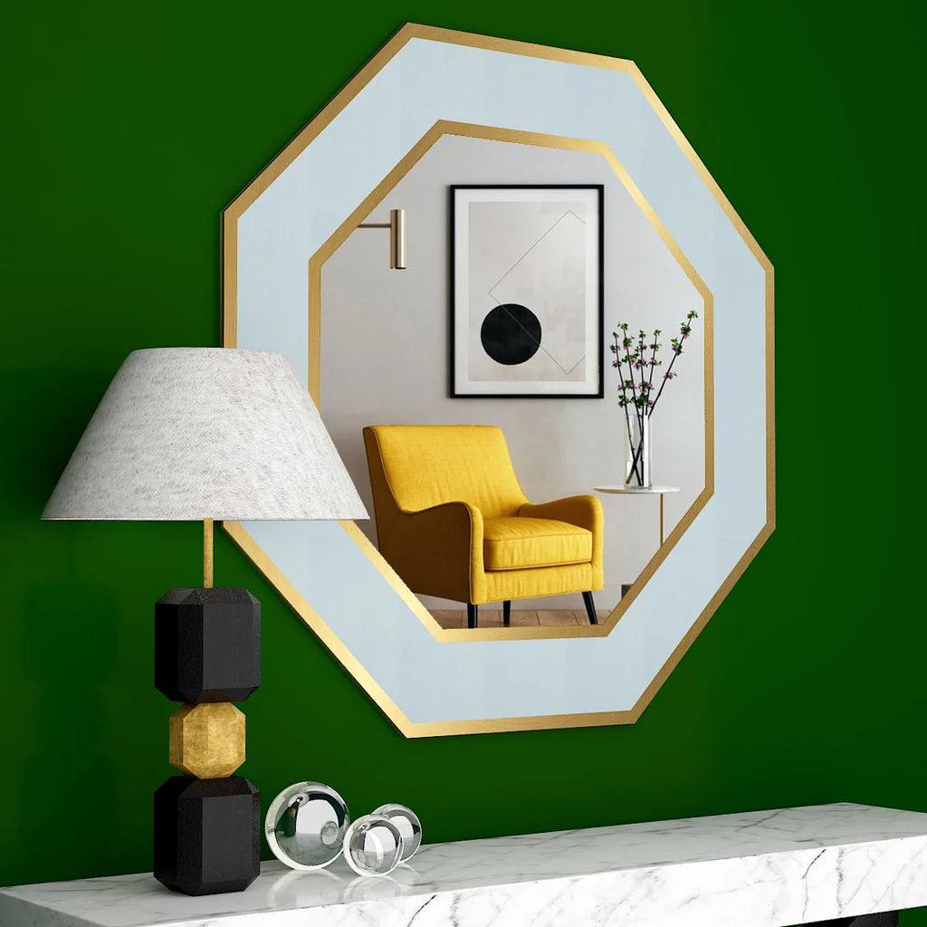 Hexagon Shape Decorative Wooden Framed Wall Mirror - Decor Mantra 