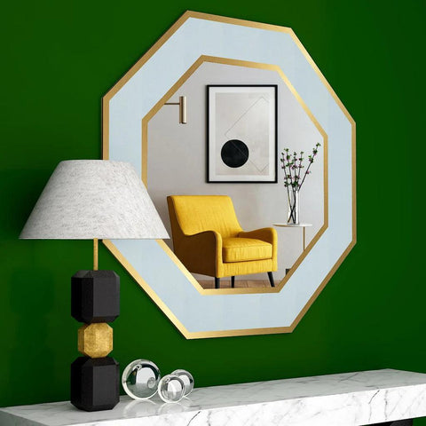 Hexagon Shape Decorative Wooden Framed Wall Mirror - Decor Mantra 