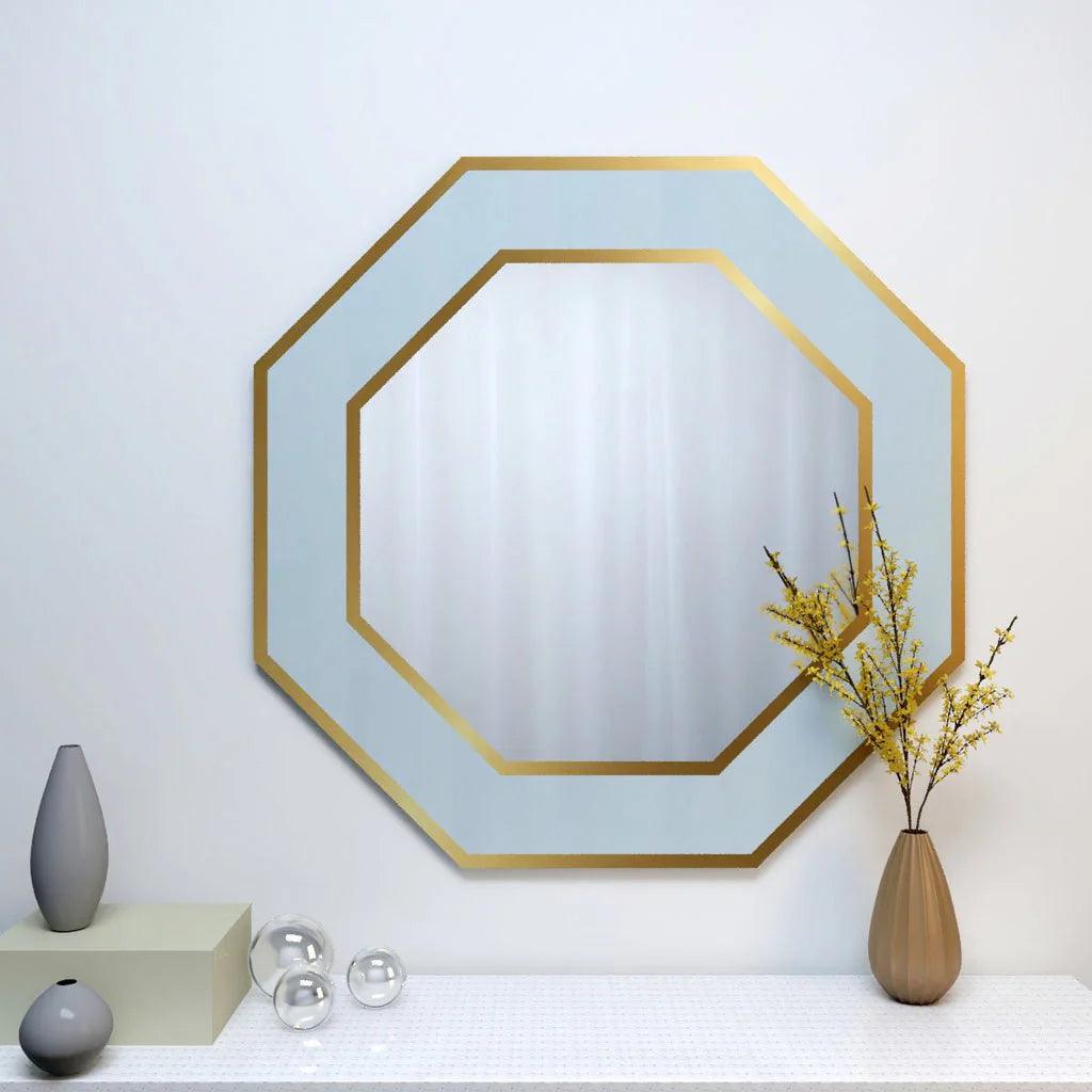 Hexagon Shape Decorative Wooden Framed Wall Mirror - Decor Mantra 
