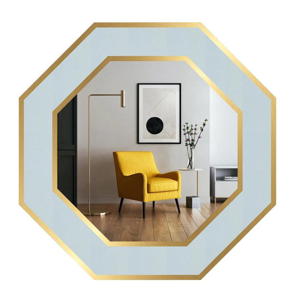Hexagon Shape Decorative Wooden Framed Wall Mirror - Decor Mantra 