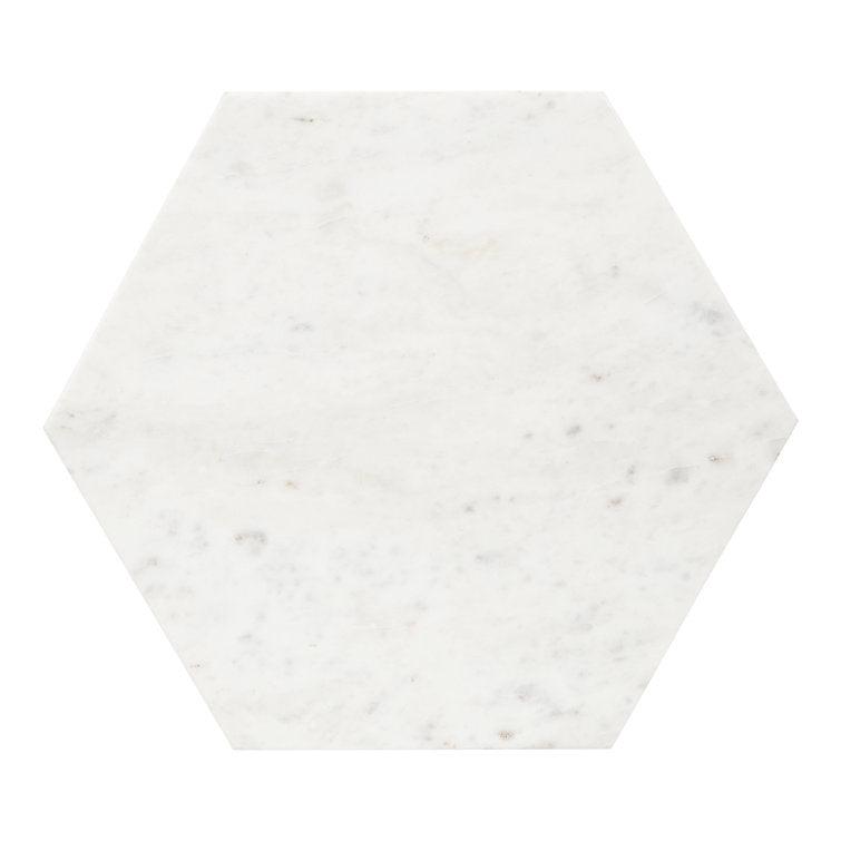 Hexagon Shape Marble Top Black Stand Side Table - Decor Mantra 