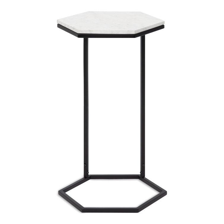 Hexagon Shape Marble Top Black Stand Side Table - Decor Mantra 