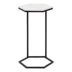Hexagon Shape Marble Top Black Stand Side Table - Decor Mantra 