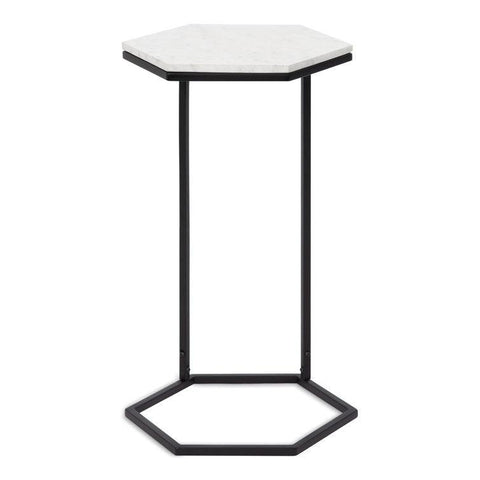 Hexagon Shape Marble Top Black Stand Side Table - Decor Mantra 