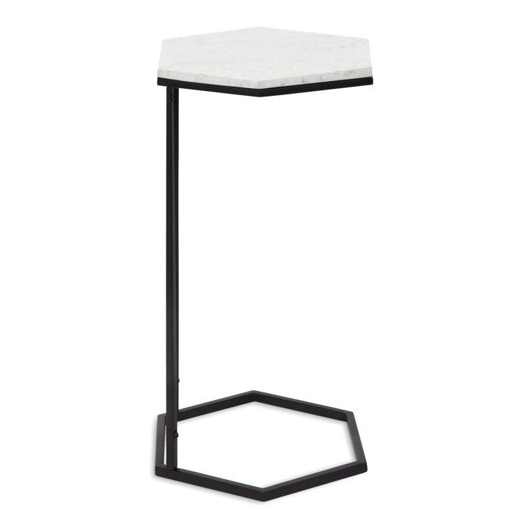 Hexagon Shape Marble Top Black Stand Side Table - Decor Mantra 
