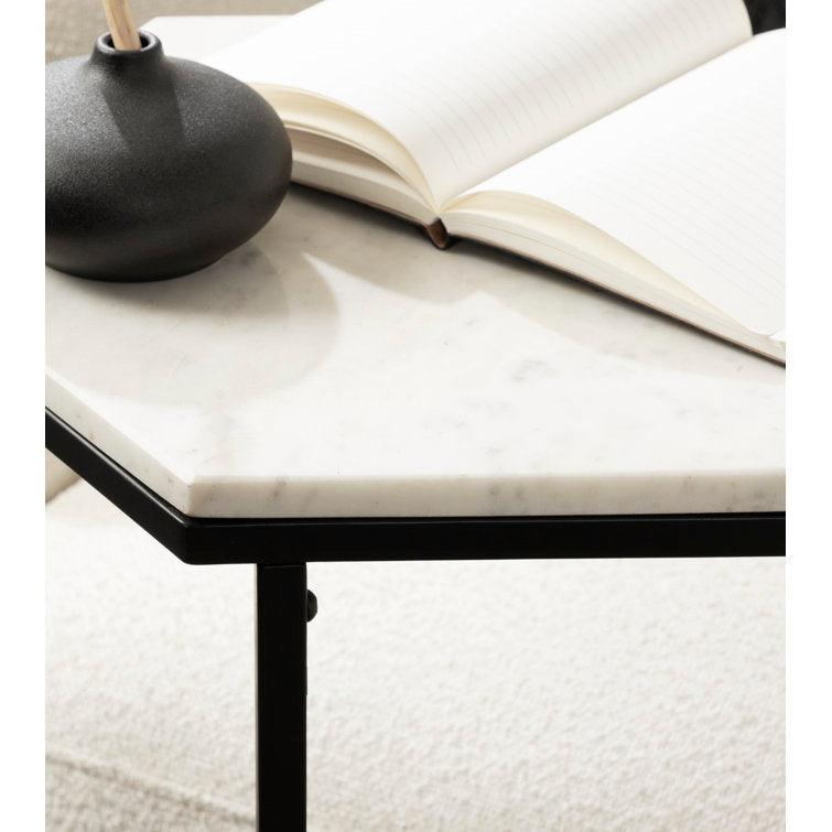 Hexagon Shape Marble Top Black Stand Side Table - Decor Mantra 