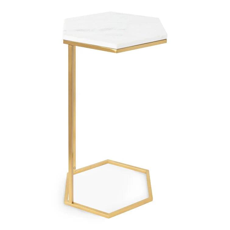 Hexagon Shape Marble Top Golden Stand Side Table - Decor Mantra 