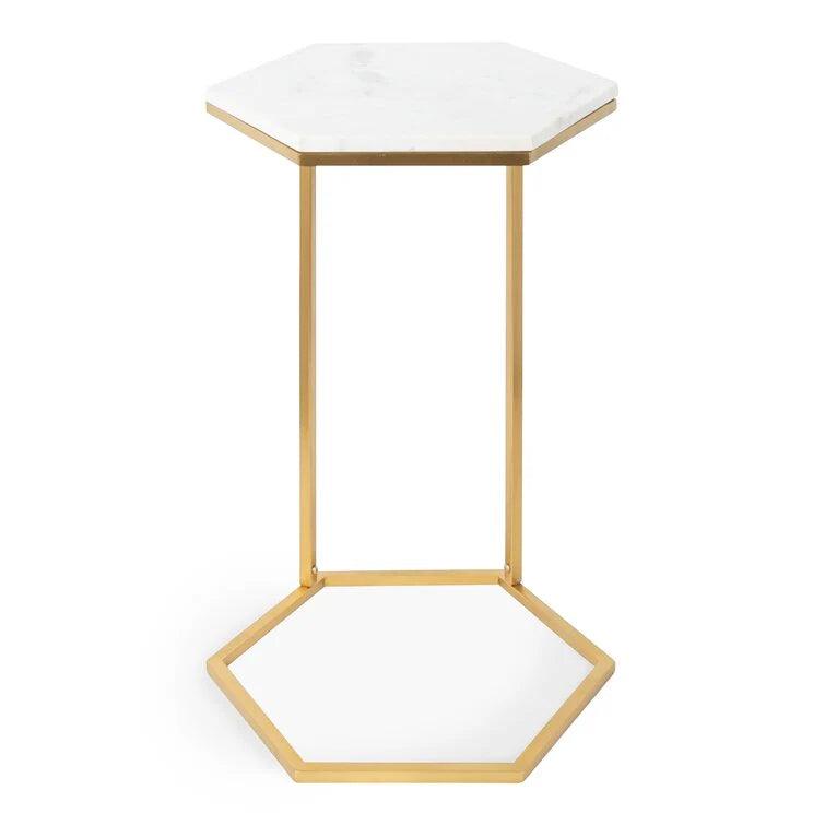 Hexagon Shape Marble Top Golden Stand Side Table - Decor Mantra 