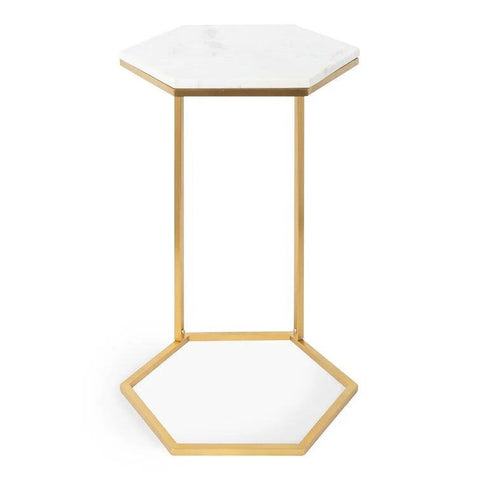 Hexagon Shape Marble Top Golden Stand Side Table - Decor Mantra 