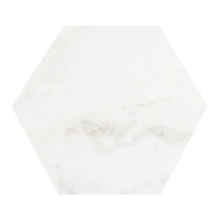 Hexagon Shape Marble Top Silver Stand Side Table Decor Mantra