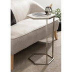 Hexagon Shape Marble Top Silver Stand Side Table Decor Mantra