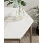 Hexagon Shape Marble Top Silver Stand Side Table Decor Mantra
