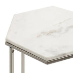 Hexagon Shape Marble Top Silver Stand Side Table Decor Mantra