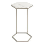 Hexagon Shape Marble Top Silver Stand Side Table Decor Mantra