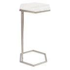Hexagon Shape Marble Top Silver Stand Side Table Decor Mantra