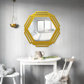 Hexagonal Shape Designer Decorative Wooden Wall Mirror With Gold Texture - Decor Mantra 