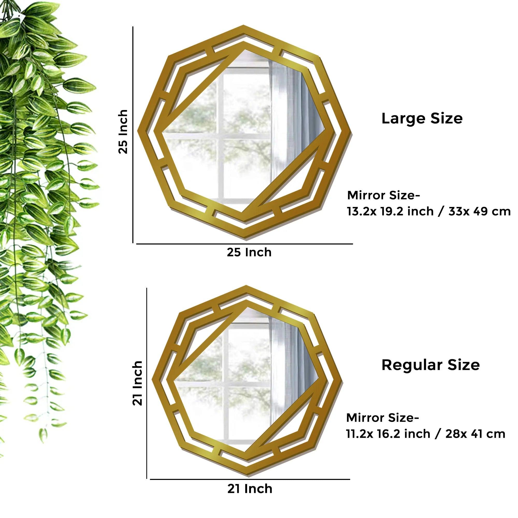 Hexagonal Shape Modern Stylish Decorative Wooden Wall Mirror With Gold Texture - Decor Mantra 