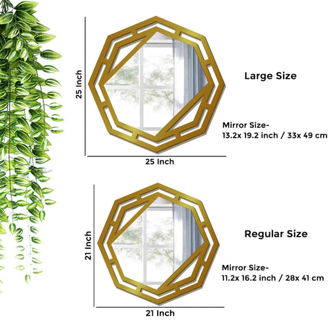 Hexagonal Shape Modern Stylish Decorative Wooden Wall Mirror With Gold Texture - Decor Mantra 