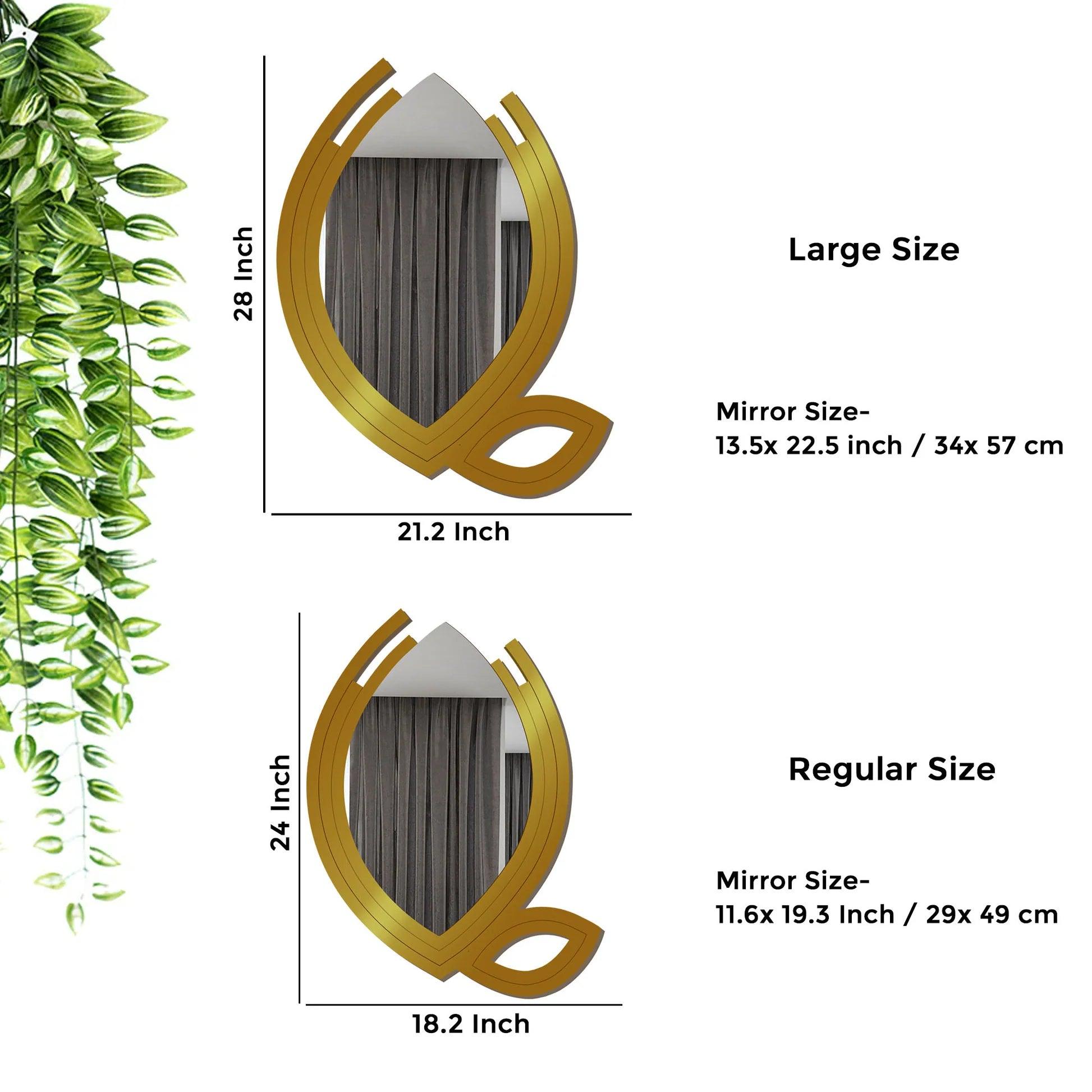 Hidden Eye In The Leaf Design Wood Wall Mirror With Gold Texture - Decor Mantra 